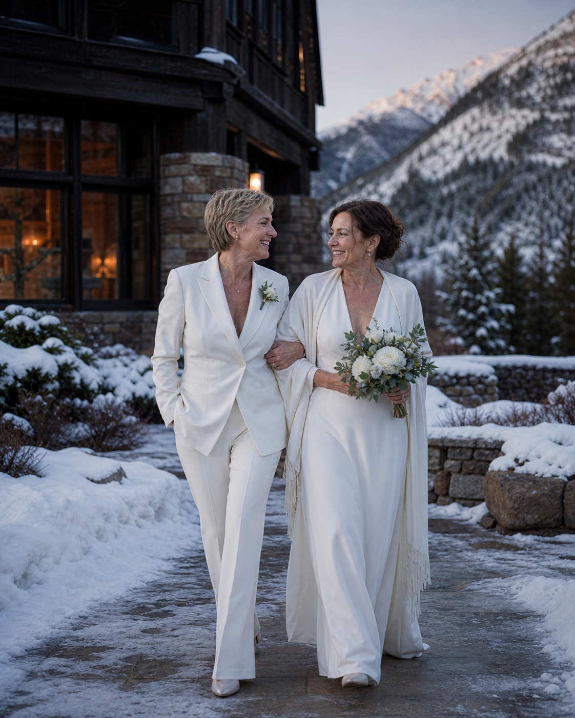 Alpine Blue Hour wedding-photo possibility with a fictional example couple